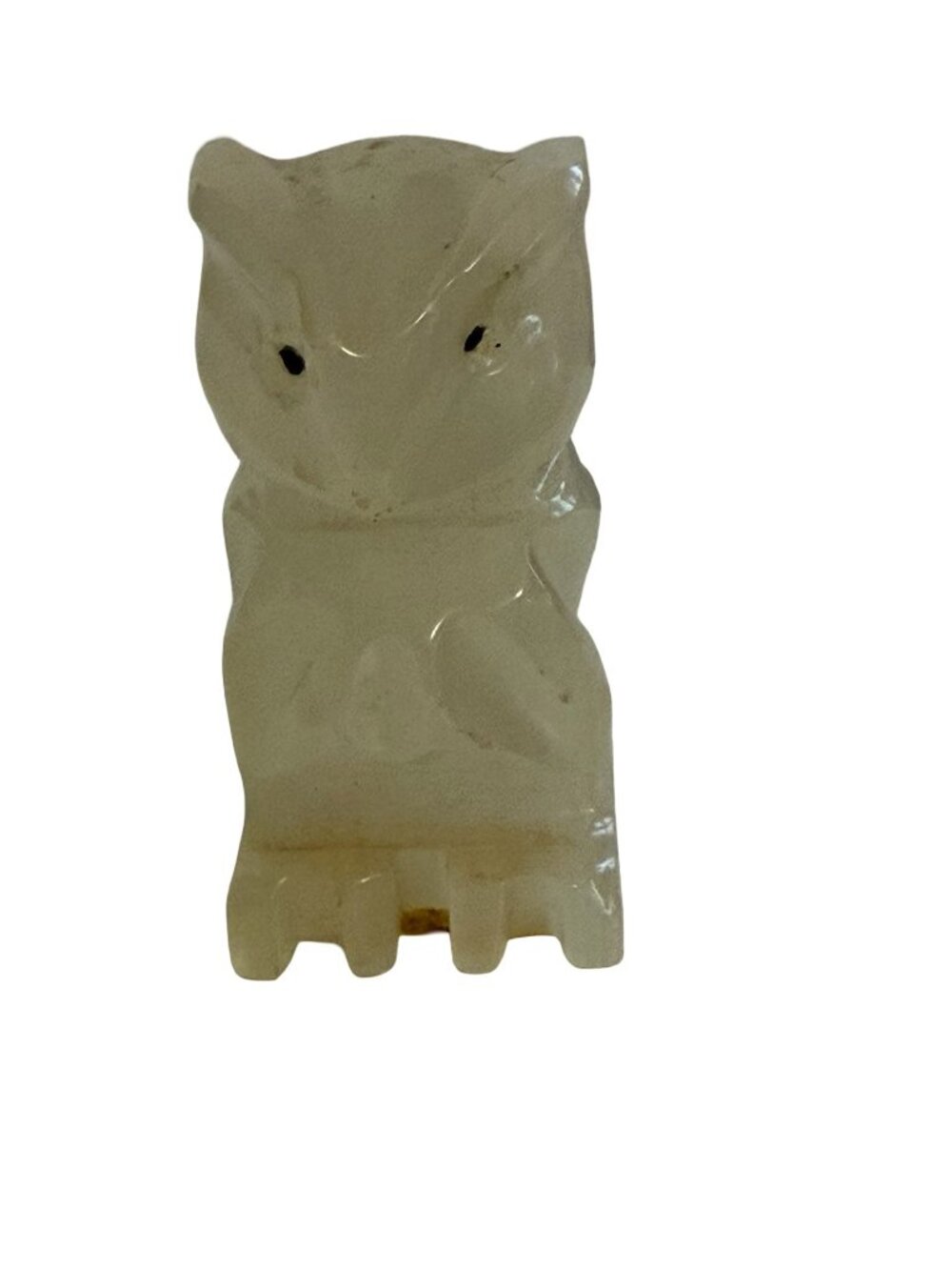 Vintage Carved Polished Stone Owl Figurine 2" White Onyx Calcite Miniature